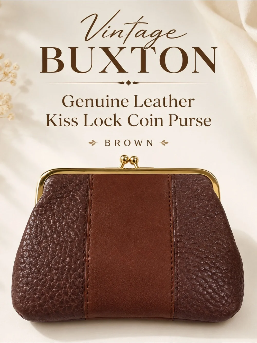 Vintage Buxton Genuine Leather Kiss Lock Coin Purse Brown